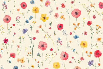 Whimsical Hand-Drawn Wildflowers in Soft Pastel Colors