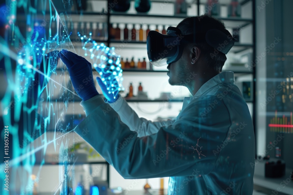 Aufkleber bioengineer utilizing virtual reality for genetic research in futuristic laboratory setting