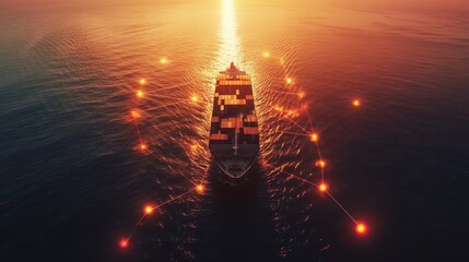 Fototapeta premium The ship is surrounded by a glowing line of lights, creating a sense of movement