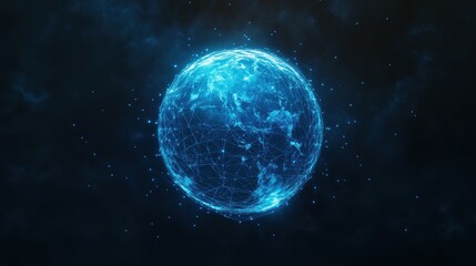 Obraz premium Digital World Globe with Blue Network Connections and Dark Background