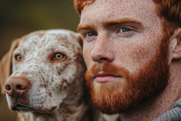 A portrait of a freckled man with red hair and a beard