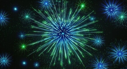 Fototapeta premium Creating mesmerizing blue and green clusters of starlike firework patterns