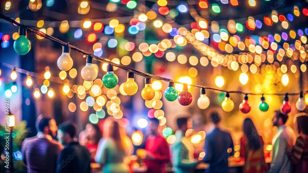 Poster party - colorful bokeh and retro string lights in festive background