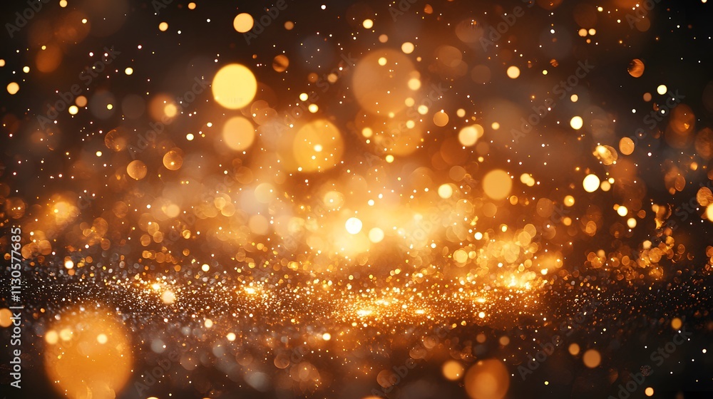 Poster golden bokeh lights sparkling in the darkness. generative ai.