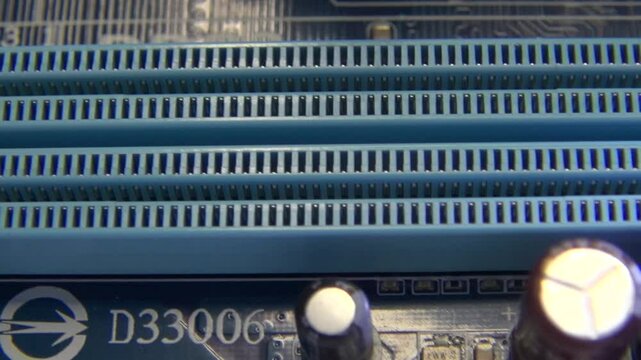 Memory slots and motherboard contacts close-up
