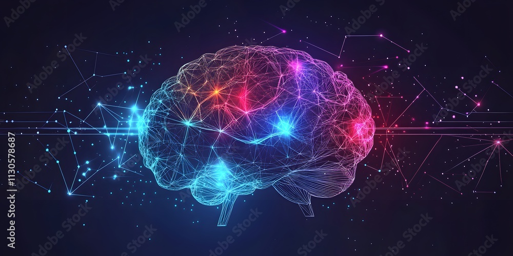 Poster exploring creativity through vibrant brain visuals. generative ai.