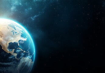 Naklejka premium Abstract Digital Planet Earth with Glowing Lights on Dark Background, Global Network and Connectivity Concept