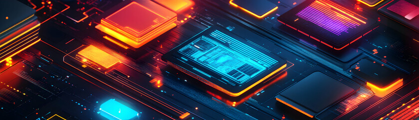 Obraz premium Abstract Futuristic Tech Background, Glowing Circuitry Displays Data Vividly