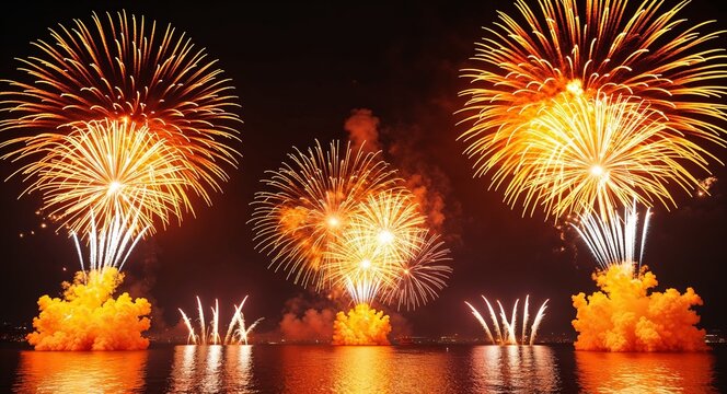 Using orange and yellow fireworks to symbolize happiness joy and a sunny outlook for the New Year