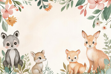 Naklejka premium Adorable Baby Animal Greeting Card Template for Baby Shower Messages