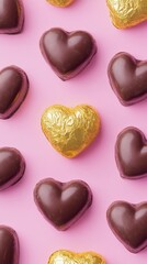 Obraz premium Heart shape of chocolate, gold heart shaped box of assorted chocolate candy,Happy Valentine Day,banner background for Love and Valentine day,copy space.