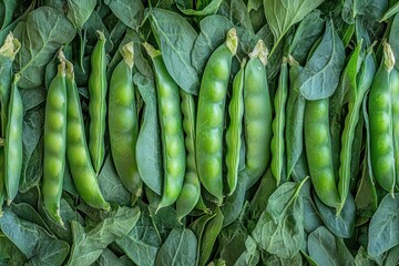 Fototapeta premium A vibrant collection of green peas and pea pods