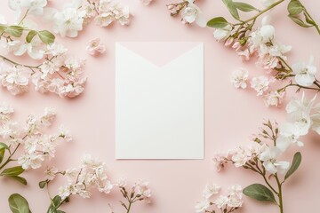 Fototapeta premium Elegant Bridal Shower Card with Floral Patterns on Blush Pink Background for Custom Messages