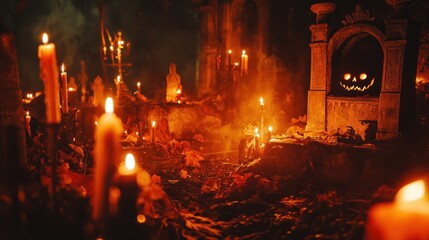 Eerie Halloween Night in a Spooky Cemetery