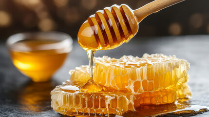 Golden liquid natural honey.