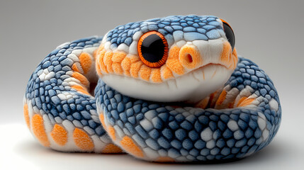Fototapeta premium This plush snake toy is a bit fluffy, has cute 3D figures, and is white in color