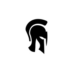 A minimalistic black vector icon of a Greek or Roman gladiator helmet, symbolizing ancient warriors, protection, and battle traditions in antique and medieval warfare.