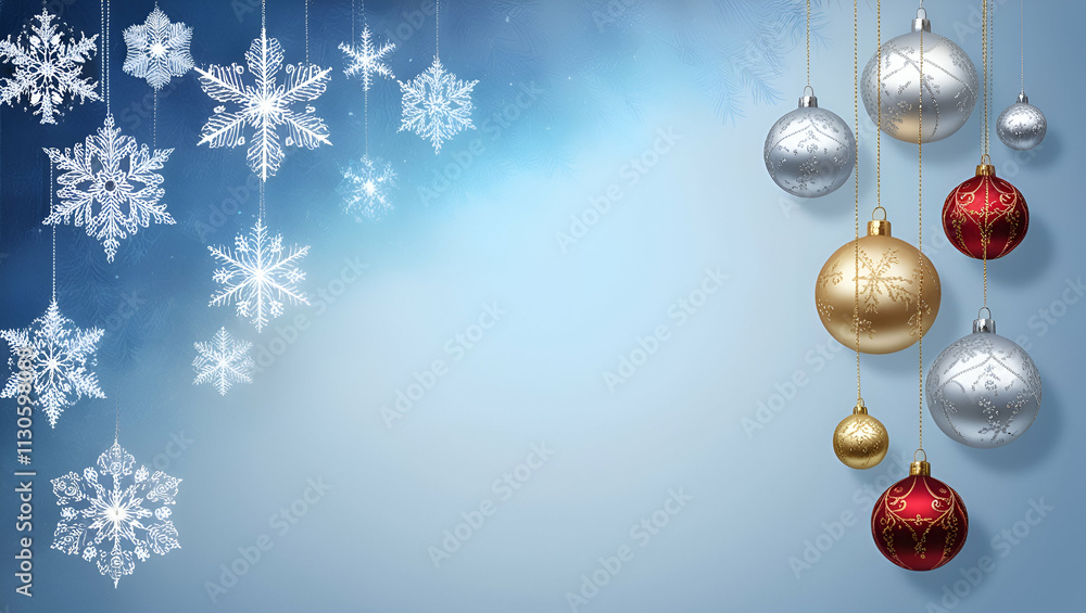 Poster a dreamy blue christmas scene with a soft gradient transitioning from royal blue to icy white. snowf