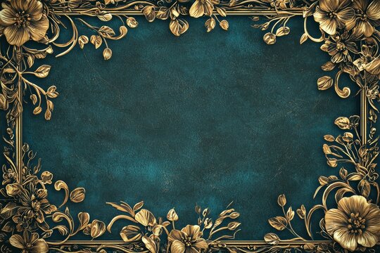 Elegant Farewell Greeting Card Template with Gold Floral Border on Dark Teal Background