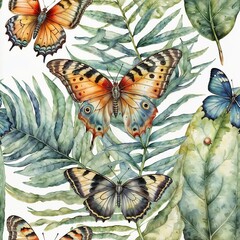 Summer butterflies watercolor illustration. Yellow, orange butterfly. Pink butterfly. Insects. Summer meadow. Watercolor art. For printing on stationery, cards, stickers
