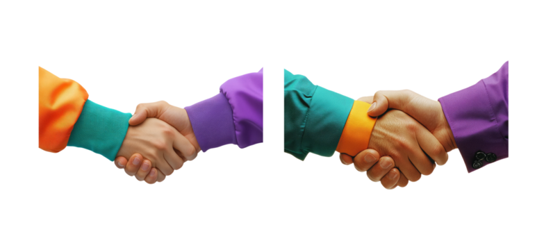 Colorful Hands Shaking Over Transparent Background