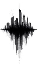 Fototapeta premium Vector design of an audio wave with the silhouette of New York City's skyline in black and white