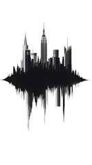 Obraz premium Vector design of an audio wave with the silhouette of New York City's skyline in black and white