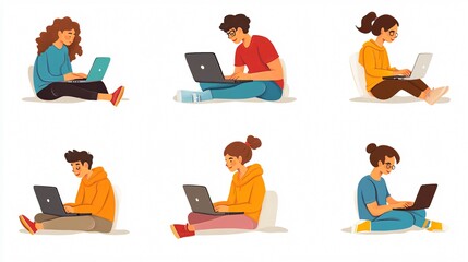 Professional Characters Using Laptop for Work and Study