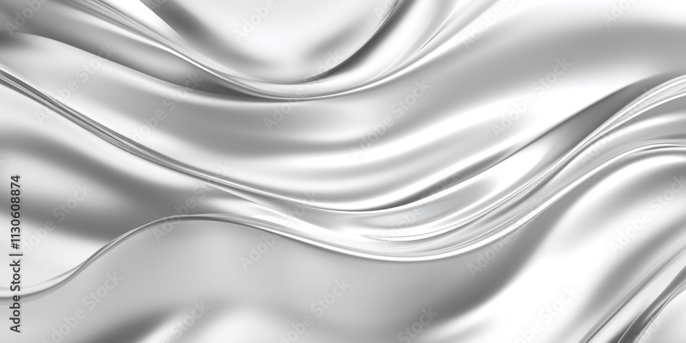 Poster smooth silver texture with flowing waves creates sleek and elegant background