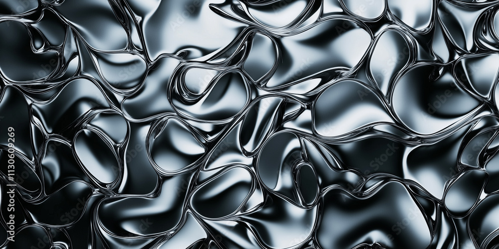 Poster abstract metallic surface with fluid, wavy patterns creating dynamic texture