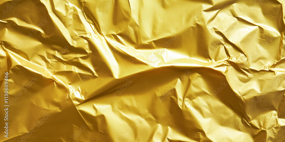 Poster crinkled gold wrapping paper texture with shiny surface