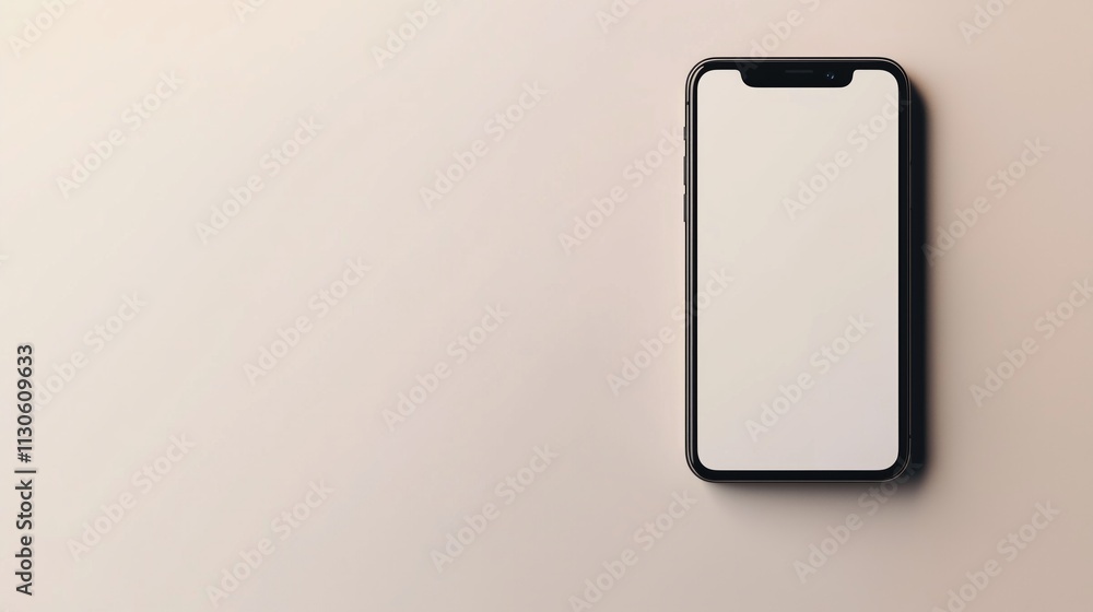 Poster modern smartphone showing blank screen displaying important message on table top with copy space