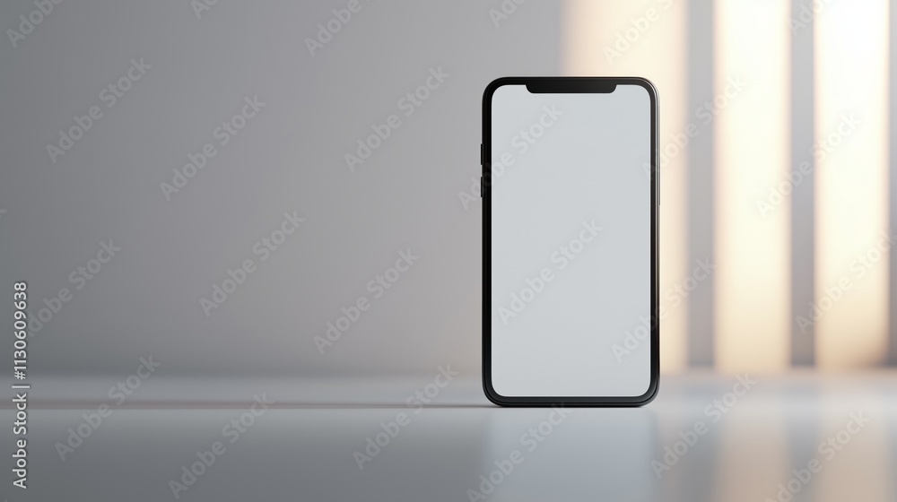 Poster modern smartphone showing blank screen displaying light and shadow in background
