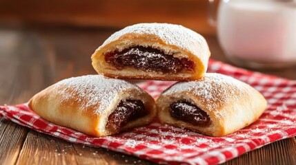 Freshly Baked Pastries with Sweet Jam Filling on a Red Checkered Napkin