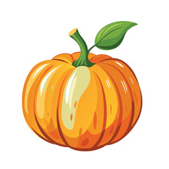 Obraz premium Orange pumpkin, halloween design, fall or autumn pumpkin illustration with green vine leaves and orange gourd. October harvest season vector.