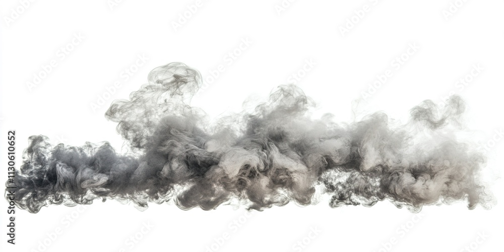 Poster dark smoke billows against a white background creating an abstract visual effect in artistic represe