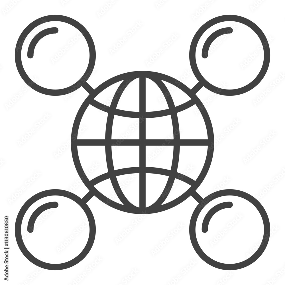 Poster earth globe with circles vector icon or symbol in outline style