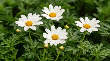 Fototapeta premium Dew Kissed Daisies Sunrise Meadow Floral Background