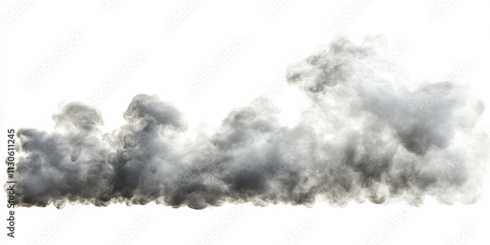Poster Dark smoke billows across a white background creating an abstract visual display of movement and texture