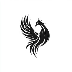 Fototapeta premium Stylized black silhouette of a phoenix bird in mid-flight, wings outstretched.