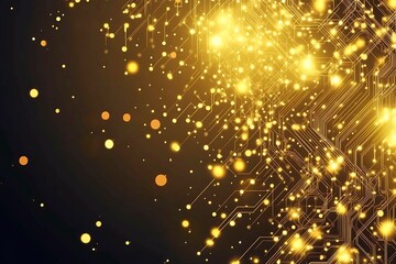 Obraz premium Abstract dark geometric background featuring glowing golden lines and sparkles, creating a modern, futuristic, and elegant design.