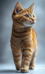 Fototapeta premium full-body photograph of an orange cat walking on a white background
