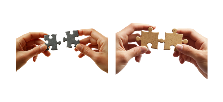Connecting Puzzle Pieces in Hands on Transparent Background