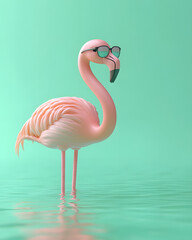 Fototapeta premium Stylish flamingo posing in serene waters tropical location digital art calm environment playful perspective creative concept
