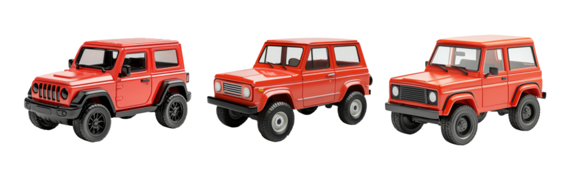 Colorful Toy SUVs on Transparent Background