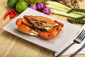 Delicous luxury steamed red crab