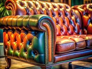 Obraz premium Luxurious Leather Details on Upholstered Furniture - High-Quality Close-Up Portrait Photography of Textured Leather, Elegant Sofas, Stylish Armchairs, Modern Interiors, Home Decor Accents