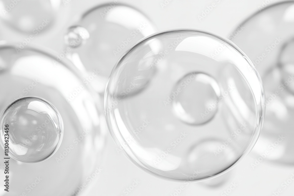 Poster soft gray transparent bubbles floating in abstract space