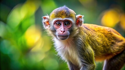 Obraz premium Monkey Portrait: Cute Small Primate Photography, Long-Tailed Monkey Images, Adorable Monkey Pictures, Wildlife Animal Photos