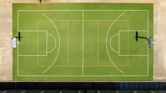 Perpendicular aerial view of a multipurpose field where you can play soccer, basketball and volleyball.